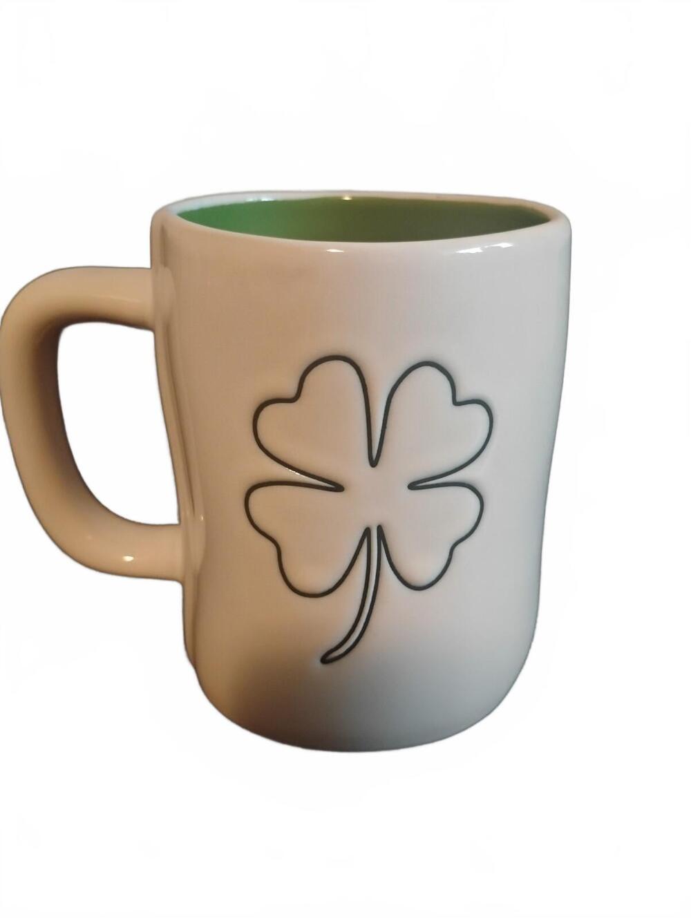 Rae Dunn Artisan Collection IRISH Green Interior Mug Clover Four Leaf Lucky